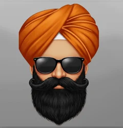 Illustrated portrait of Amrit Pal Singh wearing an orange turban and sunglasses